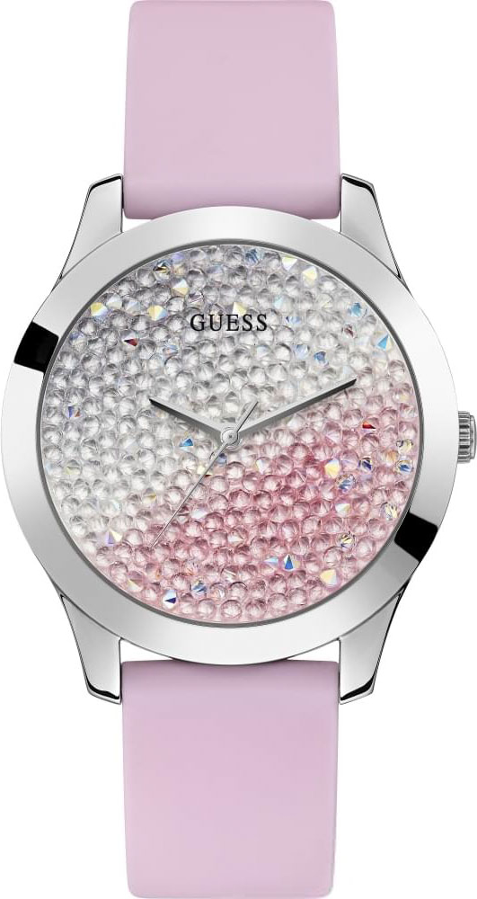 Guess Crush Crystals Silver Dial Pink Rubber Strap Watch for Women - W1223L1 main image 1